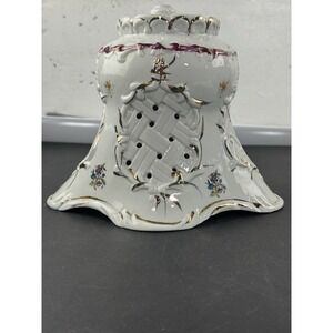 Antique Porcelain Candle Cover White Purple Flowers Gold Trim Art Nouveau